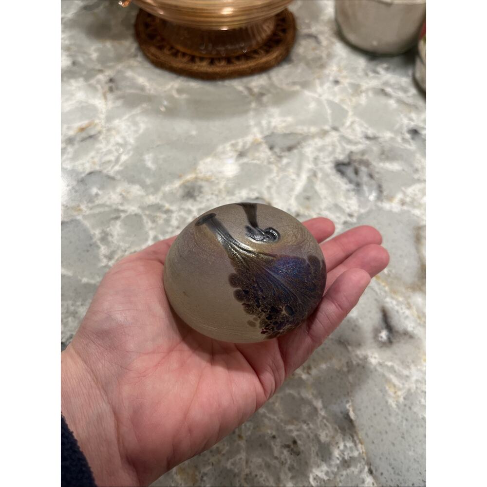 Vtg Murano Style Unmarked Italy Art Matte Glass Paperweight 3” Rainbow - Picture 8 of 11